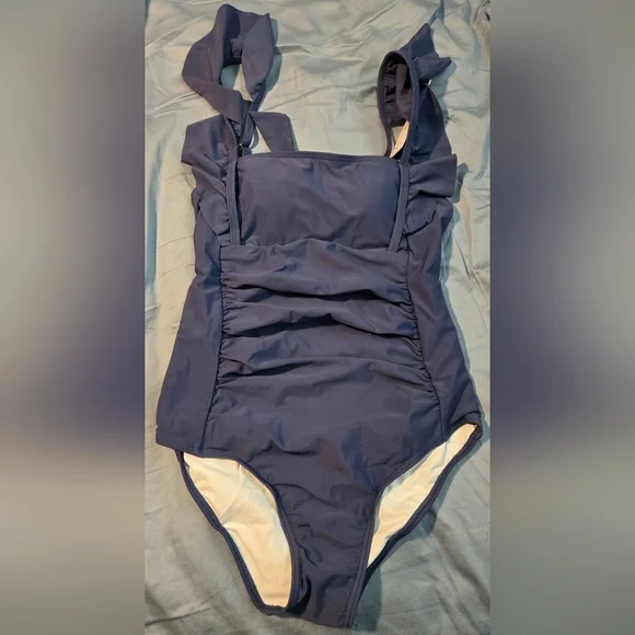 Ruffle Ruched Backless Tummy Control One-Piece Swimsuit #584 - Picture 2 of 8